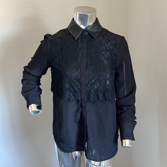 Prabal Gurung Faux Leather & Lace Blouse - Picture 2 of 8